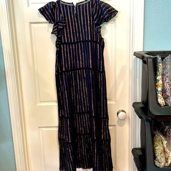 Tintoretto blue maxi dress with metallic gold threads side large - Picture 4 of 7